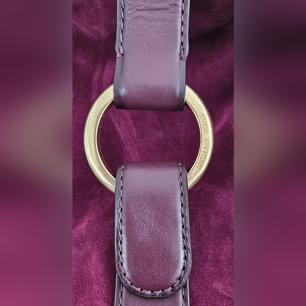 Michael Kors Quincy Large Suede and Leather Shoulder Tote - Maroon - Picture 4 of 16
